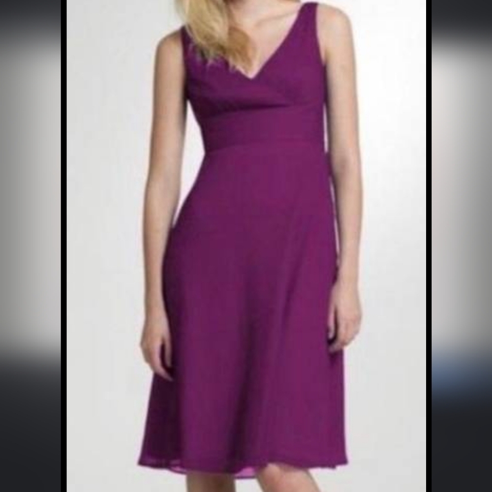 J Crew Sophia Silk Chiffon Empire Waist Faux Wrap Dress size 14 Purple/Pink